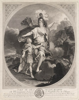 KG 13158
<br/>
Lodewijk XV onder de bescherming van Minerva.
<br/>
<em>Drevet, Pierre Imbert (1697-1739)</em>